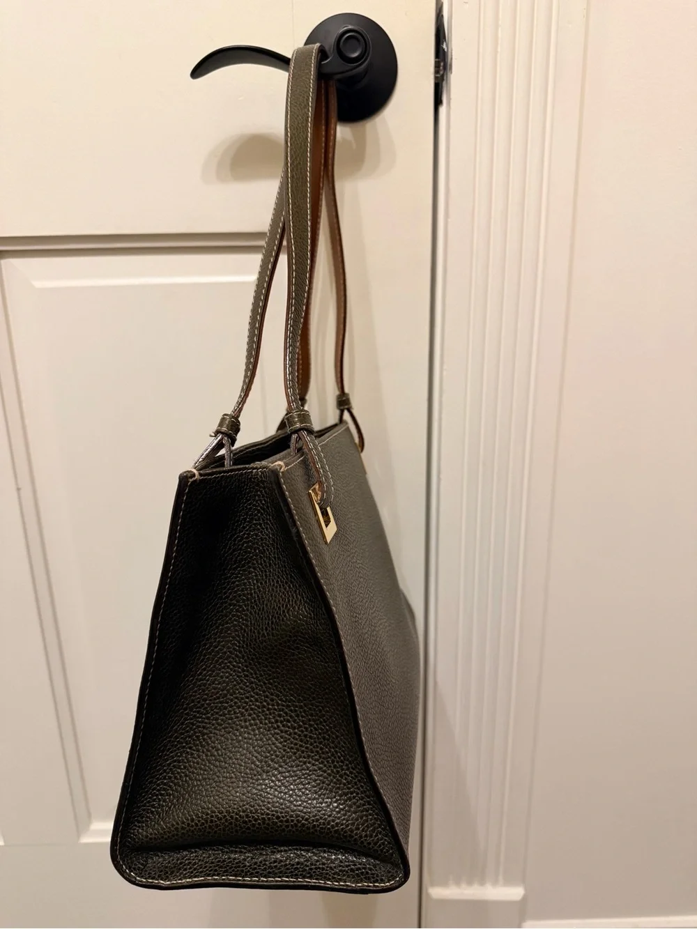 Kate Spade Made In Italy Olive Green Structured Leather Shoulder Bag
